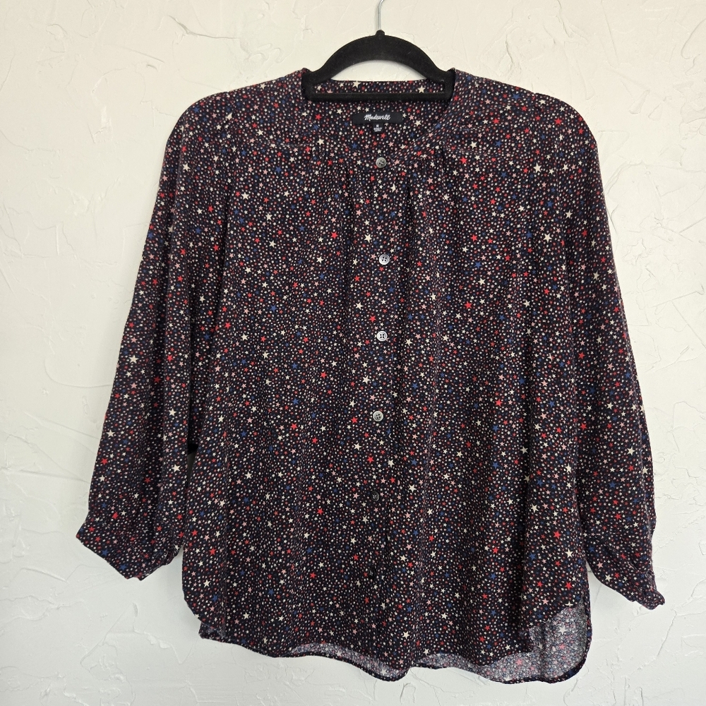 Madewell Starry Night Button Up Red Blue Top, M - Picture 5 of 10